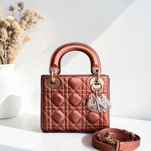 DIOR LADY MINI - CANNAGE KALBSLEDER BRAUN GOLDENE BESCHLÄGE VERSTELLBARER RIEMEN