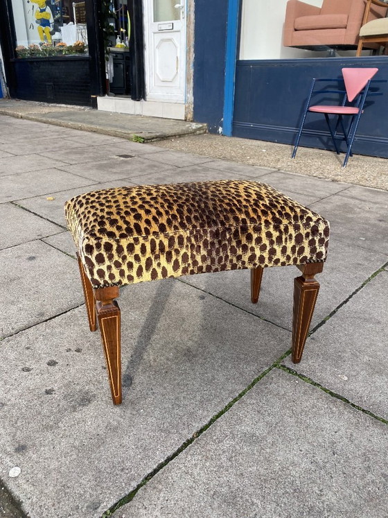 Image 1 of 1950s Paolo Buffa Stool In Silk Velvet Cheetah By Jim Thompson Seat Italy Restored And Upholstered