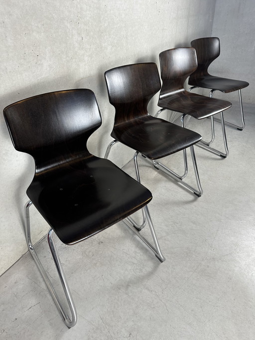 4X Vintage Flötotto Pagholz Chairs - Dark