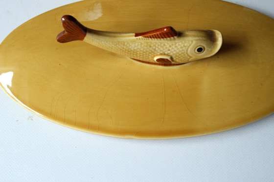 Image 1 of Grand plat de poisson Terrine de poisson avec recette - Céramique - Vintage