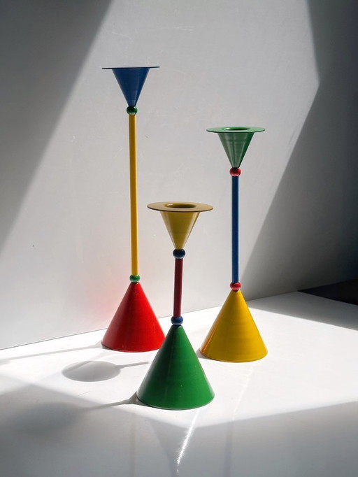 3 vintage candlesticks Primary colors 80s 90s Memphis Milano Anna Efverlund Ikea Postmodern candlesticks Candlesticks Sotts
