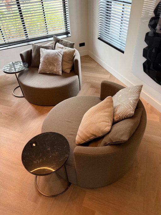 2 prachtige ronde fauteuils in taupe (Raw)