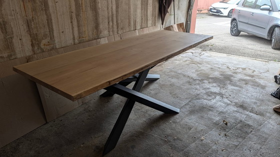 Image 1 of Solid oak table, 2.4m, with asymmetrical mikado base and a completely unique design