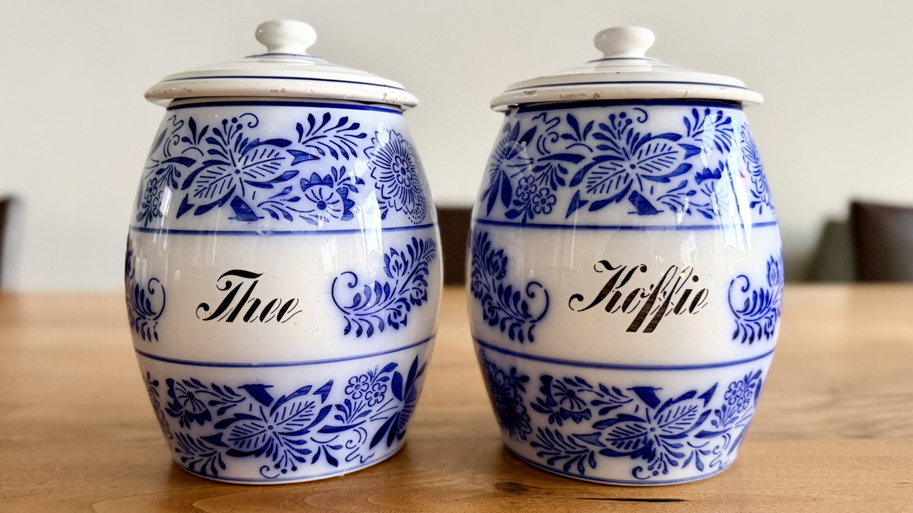 Vintage Set Blau-Weiße Vorratsdosen | Küchenzubehör gebraucht