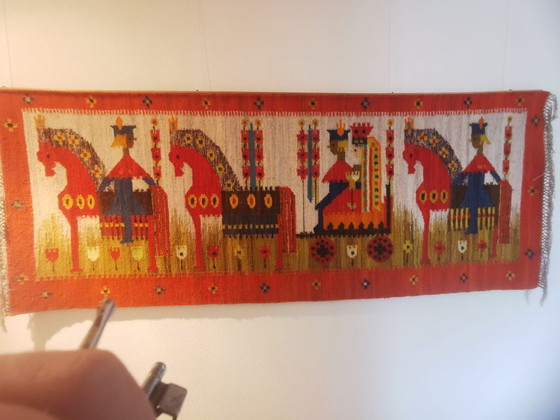 M. Domańska Kilim "Wesele" rouge et jaune, Tapis, Laine, Vintage (photo 11 sur 13)