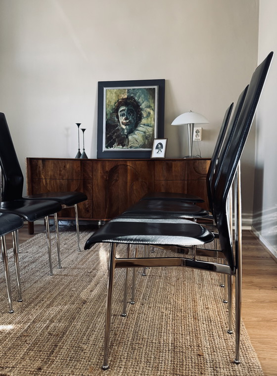 Image 1 of Set of 6 "S44" Leer en Chromen Design Stoelen door Gualtierotti en Vegni voor Fasem (1980s)