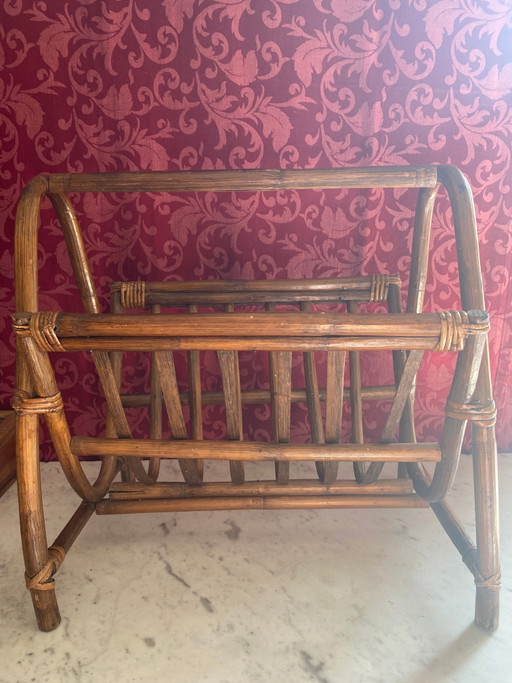 Vintage rattan magazine rack, 1960s-1970s – decoratieve objecten