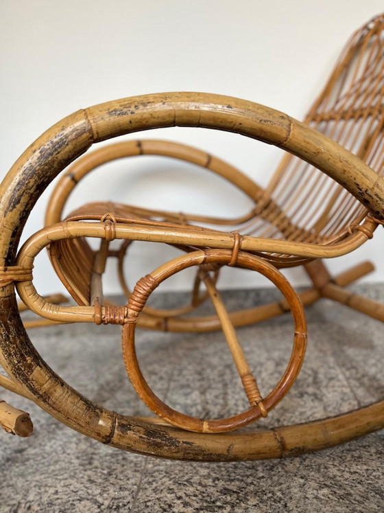 Sedia a dondolo vintage in bambù massiccio di Franco Albini per veranda o terrazzo, Italia, Mid Century, (photo 14 of 15)