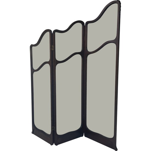 Vintage scherm in mahonie en glas Art Nouveau, Verenigd Koninkrijk 1900