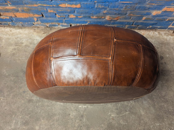 Image 1 of Vintage leather pouf, geometric design, 1970s
