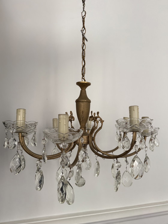 Image 1 of Lámpara de araña de latón con borlas