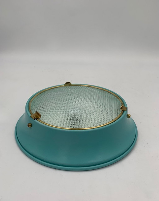 Paar plafondlampen - wandlampen - toegeschreven aan Fontana Arte vintage Italië zeeblauw