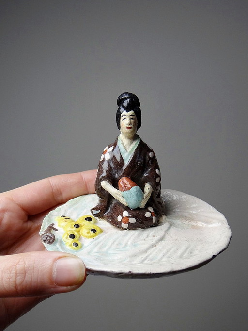 Coupelle Ou Baguier Japonais Ancien Art Populaire En Céramique Signé