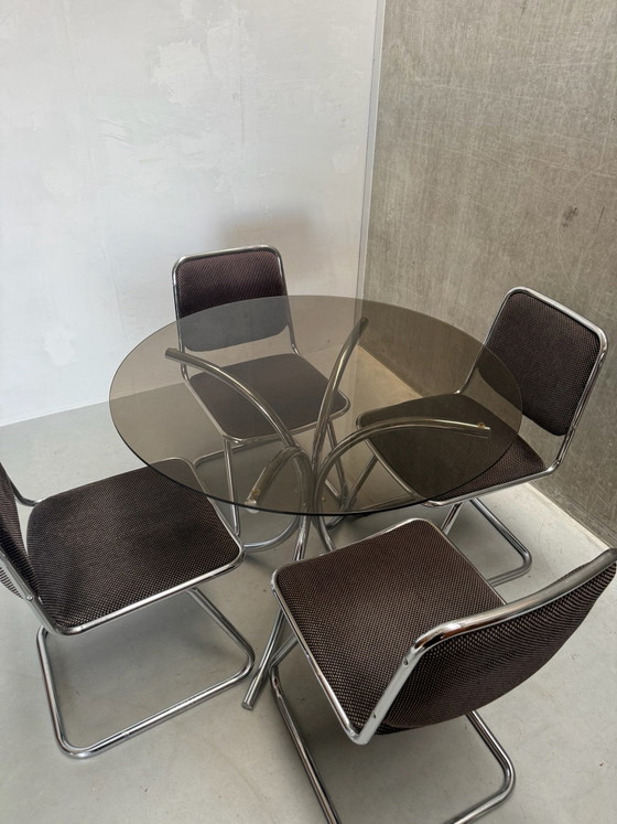 Set da pranzo Vintage Cromato Space Age ‘70 Design Italiano – Cromo, Tessile (photo 10 of 11)