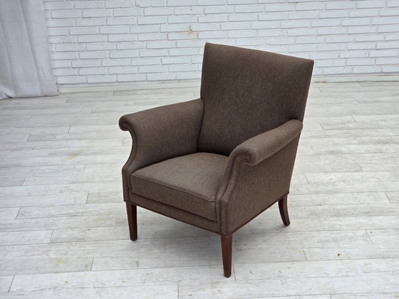 Image 1 of 1960s, Danish armchair, furniture wool, ash wood legs.