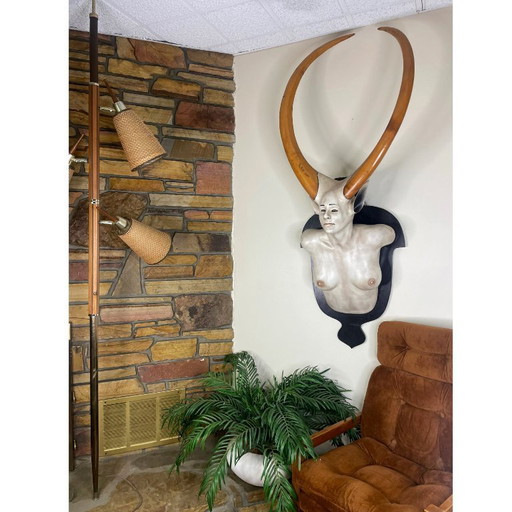 Daniel Painter Fantasy Horned Creature Female Bust Wall Mounted Sculpture
