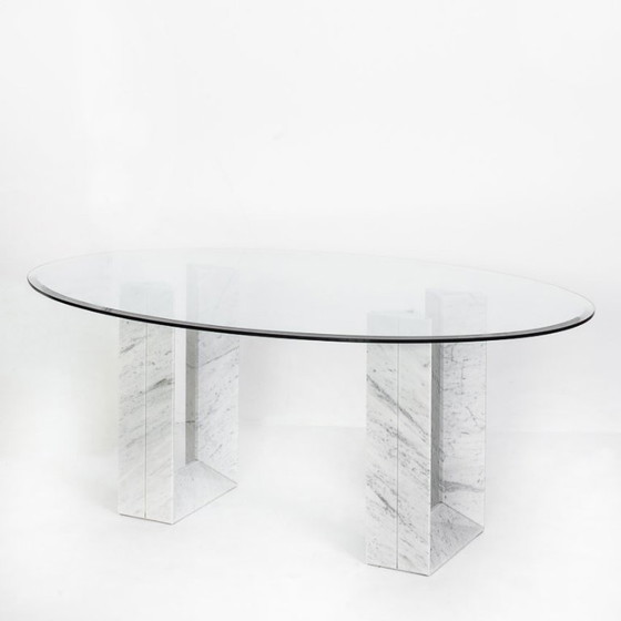 Tisch aus Carrara-Marmor und Glas. Modell „Diapason“ von Cattelan Italia. 90er Jahre. – Esstische, Marble (photo 4 of 15)