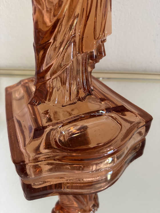 Image 1 of Großer Christus aus rosafarbenem Glas 40er Jahre