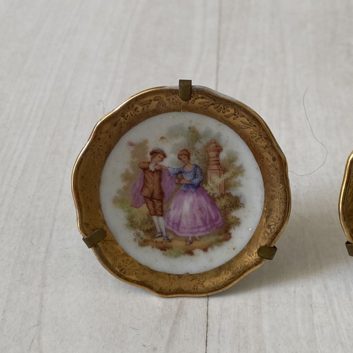 Juego de 3 platos miniatura de 5,5 cm de porcelana de Limoges.