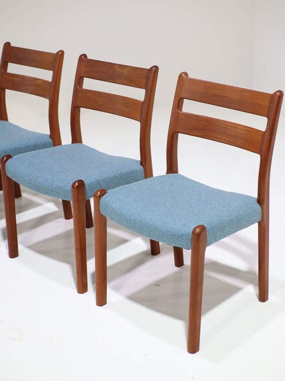 Image 1 of 4x Eetkamerstoelen EMC Møbler teak blauw Deens 1960s