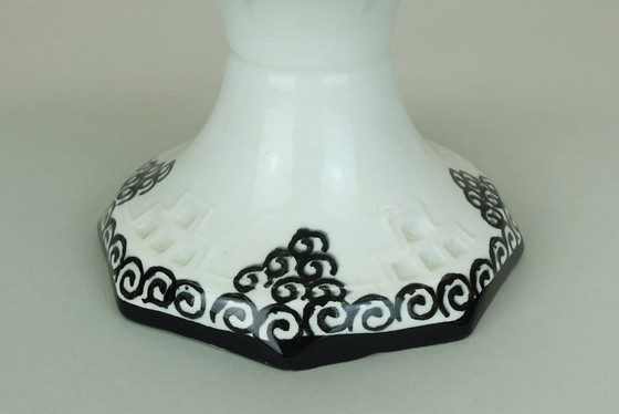 Image 1 of Coupe octogonale Art déco, coupe sur pied, Schramberg Majolika, décor peint à la main des années 1920