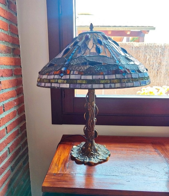 Tiffany Table Lamp – Dragonfly Model – Bronze Base – Crystal (photo 7 of 12)
