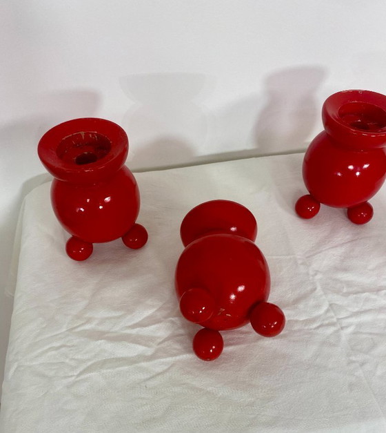 Image 1 of Set aus 4 schwedischen Holzkerzenständern – 1950er Jahre