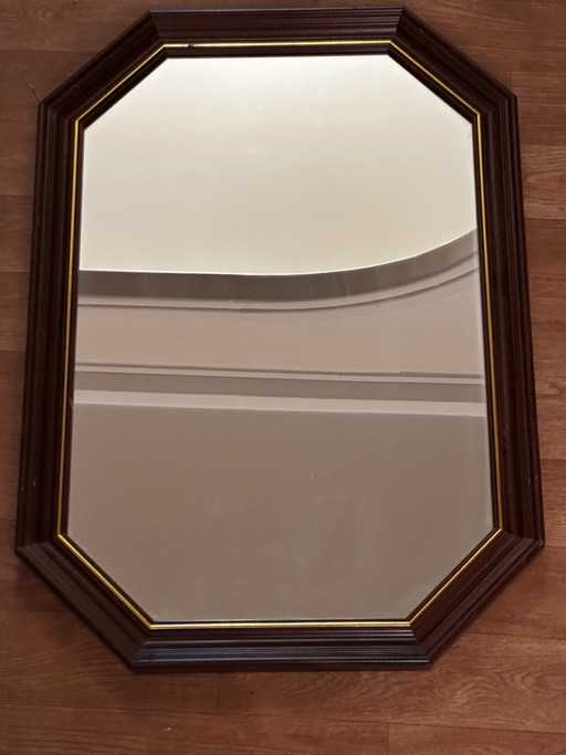 Vintage octagonal mirror in stained wood with a gold trim – 68 × 47.5 cm – spiegels, Glass (photo 2 of 15)