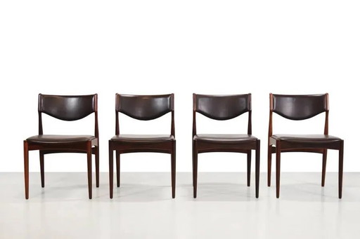 Set van 4 Johannes Andersen eetkamerstoelen in palissanderhout met bruin leer. – Andersen (Johannes), Leather (photo 2 of 6)
