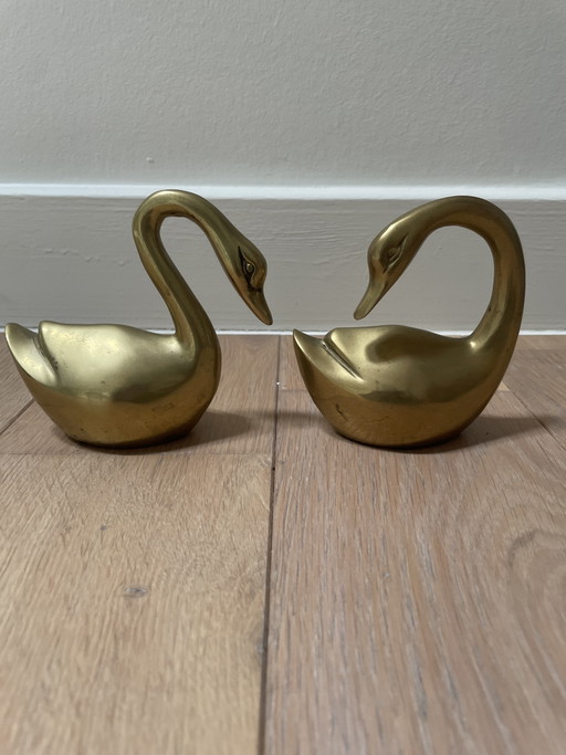 Cygnes en laiton vintage (lot de 2) – Corée, milieu du XXe siècle – decoratieve objecten, Brass (photo 2 of 7)