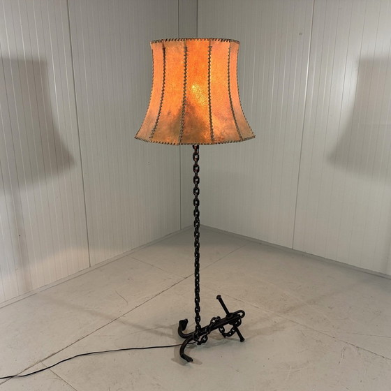 Image 1 of Brass Table Lamp With Pleated Shade 1950's