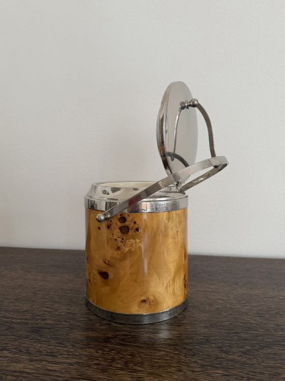 Italiaanse ijsemmer uit de jaren 60 met wortelhout en chroom, automatisch deksel, mid-century modern (photo 4 of 6)