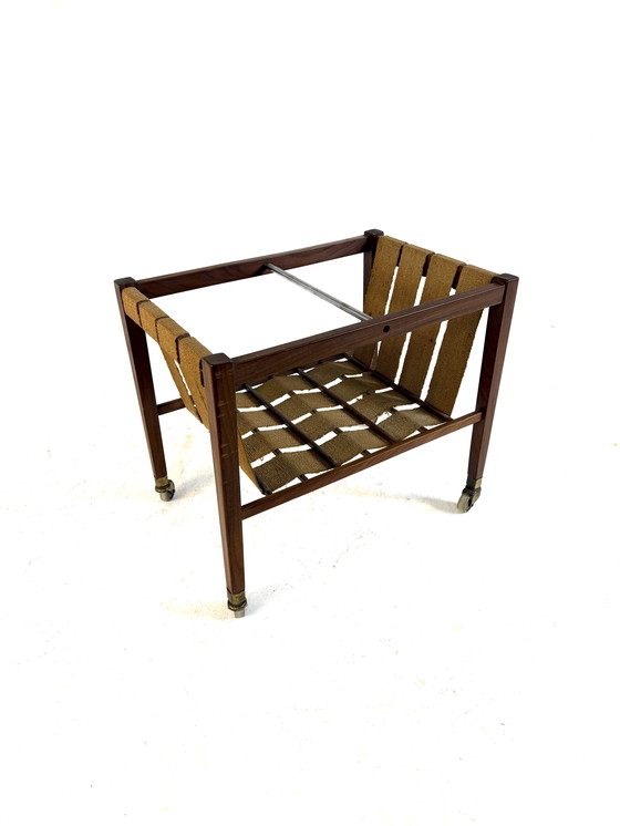 Image 1 of Vintage Danish teak and jute magazine basket '60