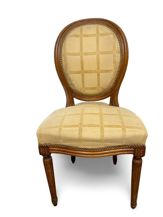 Image 1 of 2x Louis XVI Medaillon Stoelen - XIXe eeuw - Crème/honingkleur