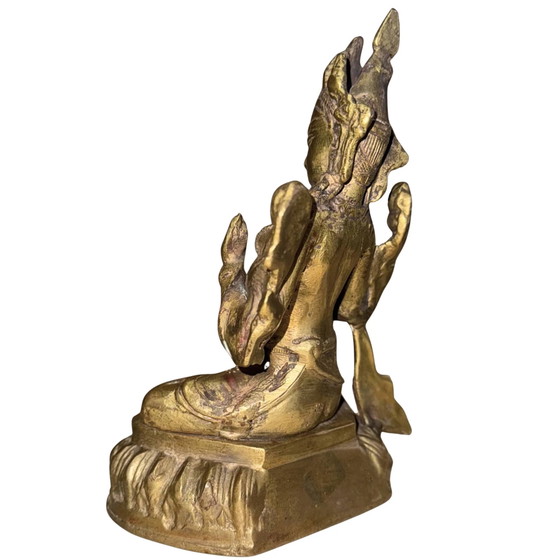 Massiccia Tara Verde Vintage (Shyama Tara) – Metà XX Secolo – Bronzo Dorato – 17 cm / 1,3 kg – Sculture (photo 6 of 10)
