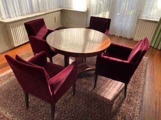 Image 1 of 6 sedie da pranzo in velluto bordeaux di Bench