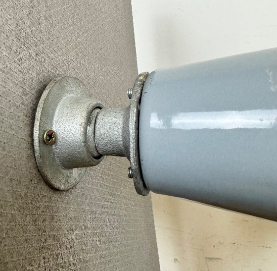 Image 1 of Industrial British Grey Enamel Factory Wall Lamp, 1960s