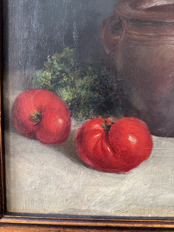 Image 1 of Still life painting, oil on antique canvas
