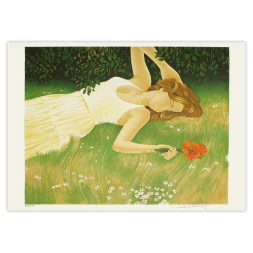 Yves GANNE Dans le jardin Signierte Lithographie 1975