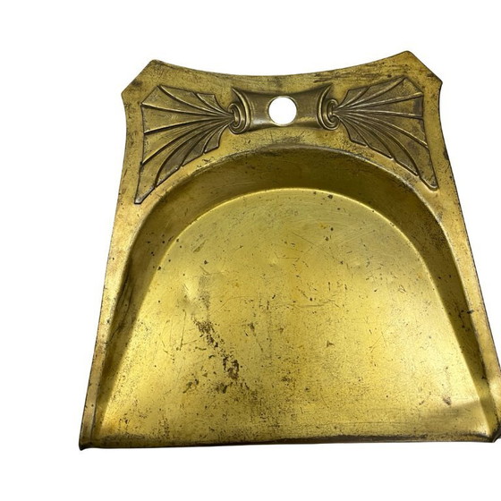 Image 1 of Ensemble ramasse-miettes vintage Art Déco en laiton (ramasse-miettes et brosse), années 1920.