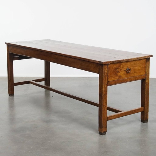 Antique French dining table made of fruit tree wood from the 18th century with 2 drawers