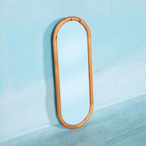 Miroir passeport vintage en bois Suède Miroir blond en pin des années 70