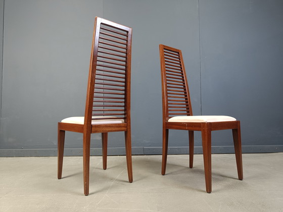 Image 1 of Ensemble de 8 chaises de salle à manger italiennes à haut dossier, années 1980