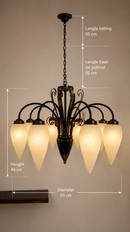 Lampadario italiano a 8 luci – Prodotto in Italia, 2004 – hanglampen, Brass, Metal (photo 2 of 15)
