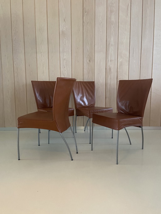 4x Montis Spica Dining Chair Red Brown