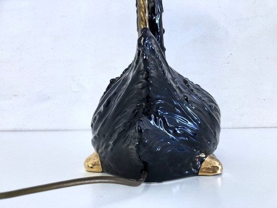 Image 1 of Lámpara de mesa de cerámica esculpida con forma de cisne de Ceramiche Zanotto, Bassano.