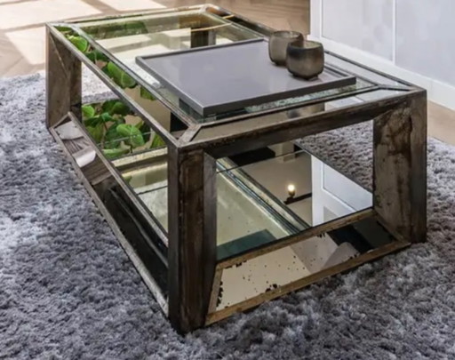 Flamant Mitchell coffee table – mirrored glass & wood – 120x70