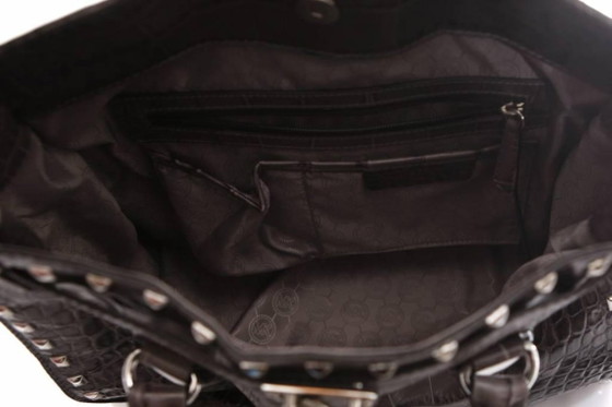 Image 1 of Borsa tote Hamilton di Michael Kors, grigia con stampa coccodrillo e dettagli in metallo argentato.