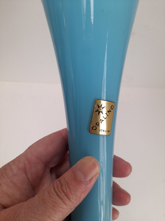 Image 1 of Blue opaline vase with space age rings