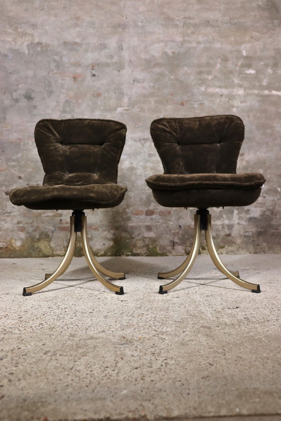 Image 1 of 2 fluwelen draaistoelen van Gastone Rinaldi voor Rima